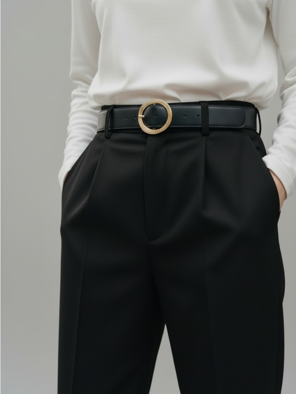 Zara Round Textured Buckle Belt in Black